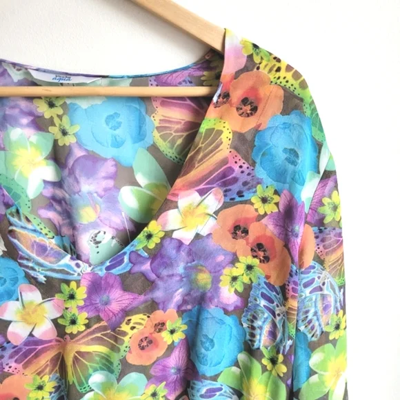 La Vie en Rose Aqua Floral Beach Coverup  Medium - Picture 6 of 11